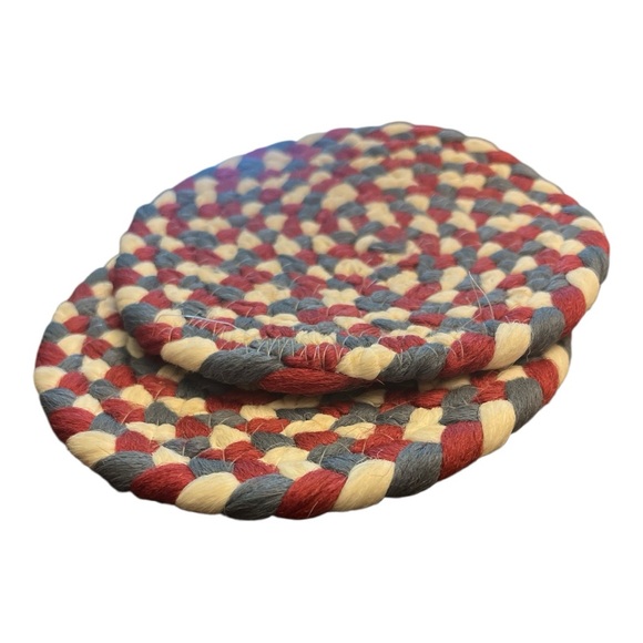 Vintage Grandma Core Braided Coasters in Red, Blue, and Cream - Picture 1 of 3